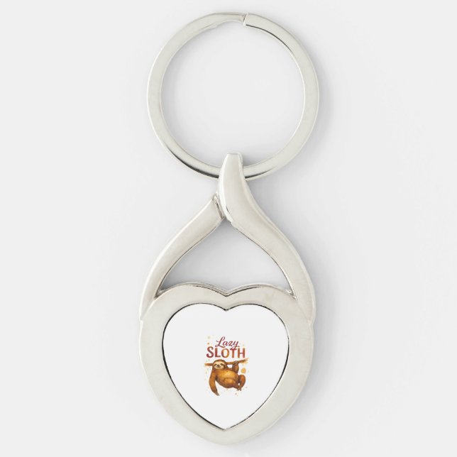 Lazy Sloth in Alcohol Ink Classic T-Shirt Key Ring (Front)