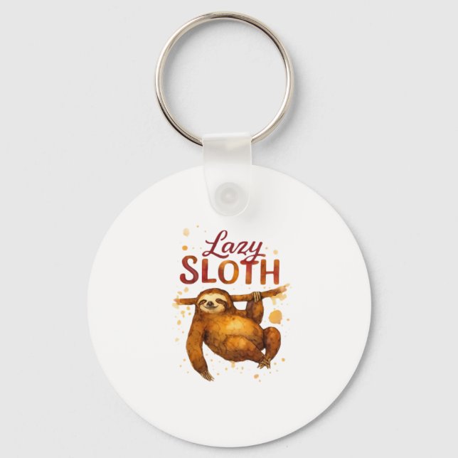 Lazy Sloth in Alcohol Ink Classic T-Shirt Key Ring (Front)