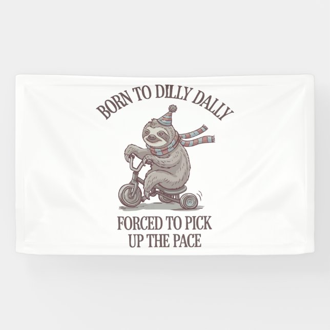 Lazy Sloth Retro Bike Cartoon Banner (Horizontal)