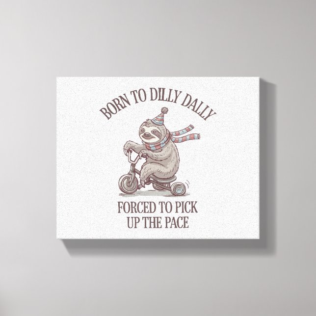 Lazy Sloth Retro Bike Cartoon Canvas Print (Front)