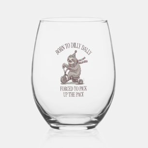 Lazy Sloth Retro Bike Cartoon Stemless Wine Glass