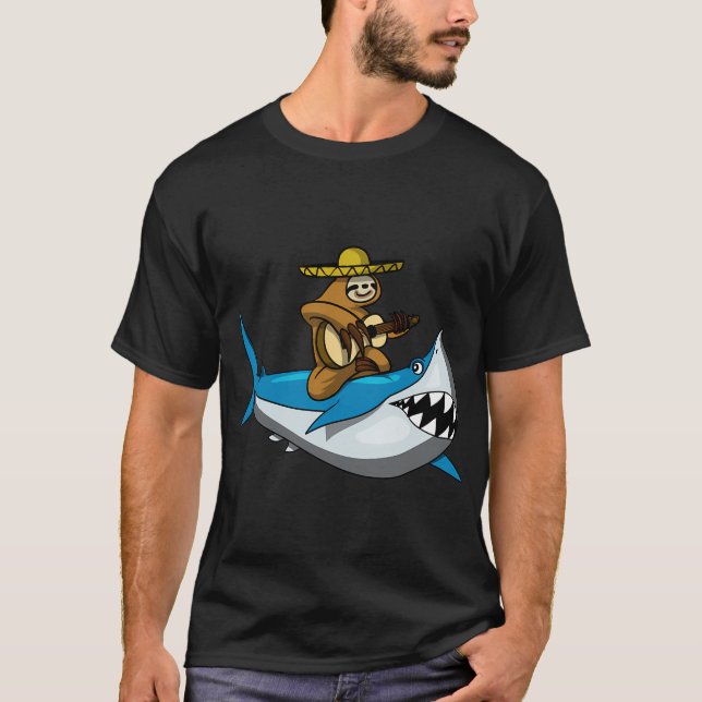 Lazy Sloth Riding Shark T-Shirt (Front)