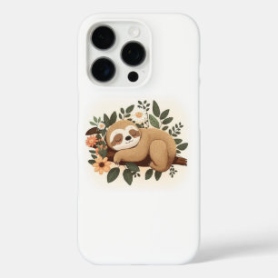 Lazy sloth sleeping on a branch cartoon            iPhone 16 pro case