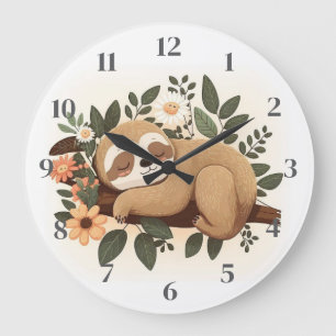 Lazy sloth sleeping on a branch cartoon            large clock