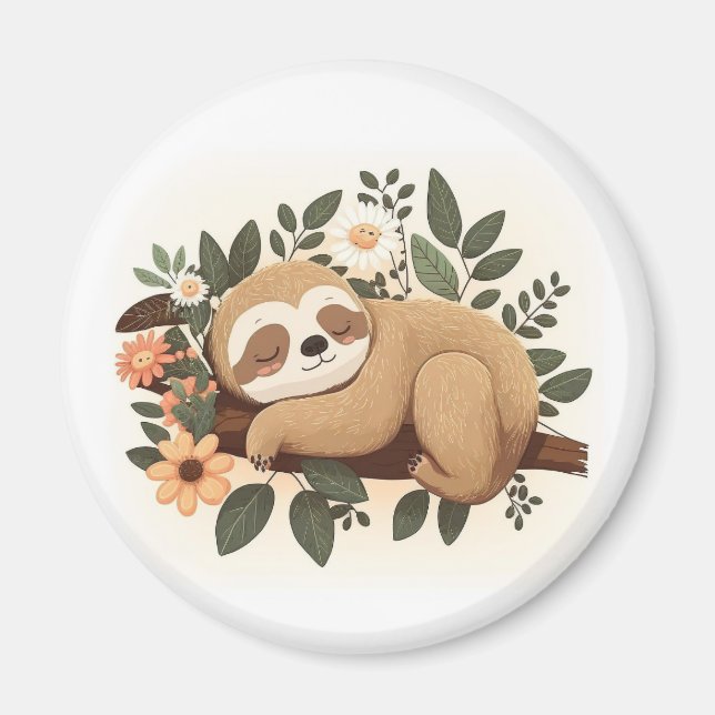 Lazy sloth sleeping on a branch cartoon            magnet (Front)
