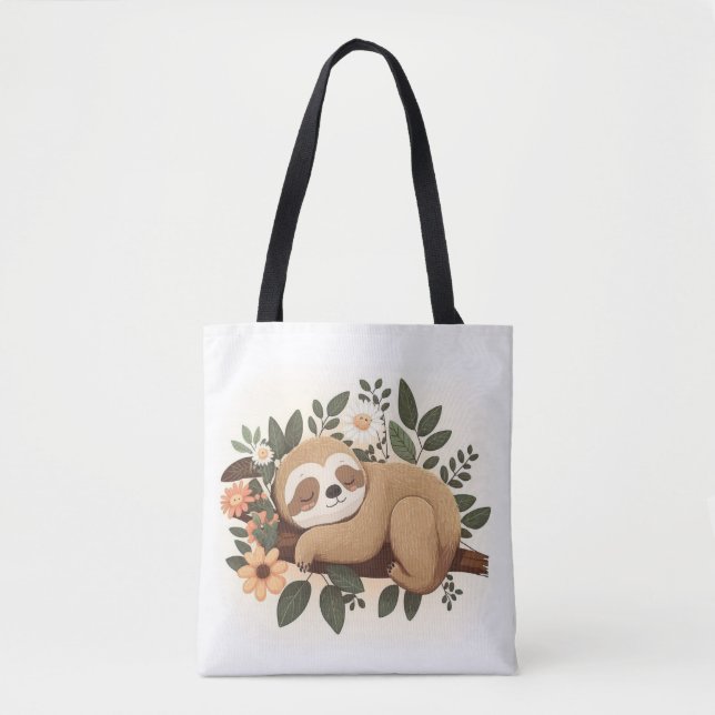 Lazy sloth sleeping on a branch cartoon            tote bag (Front)