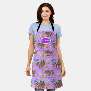 Lazy Sloth Violet Orchid Purple Polka Dot Flowers Apron