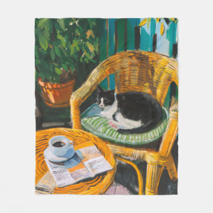 Lazy Sunday Morning   Cosy Cat & Coffee Painting Fleece Blanket