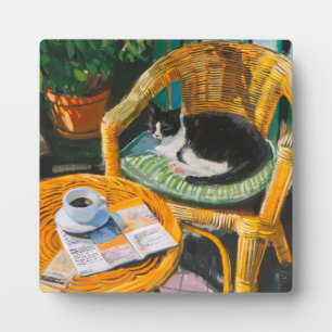 Lazy Sunday Morning   Cosy Cat & Coffee Painting Plaque