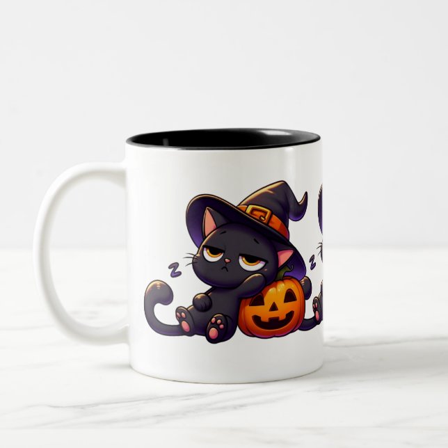 Lazy Witch Cat Pumpkin Halloween Mug | Two-Sided C (Left)