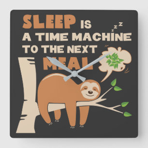 Lazybone Sloth who loves to eat & delicious food Square Wall Clock