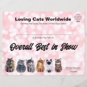 LCWW JAPAN OVERALL BEST IN SHOW AWARD CERTIFICATE