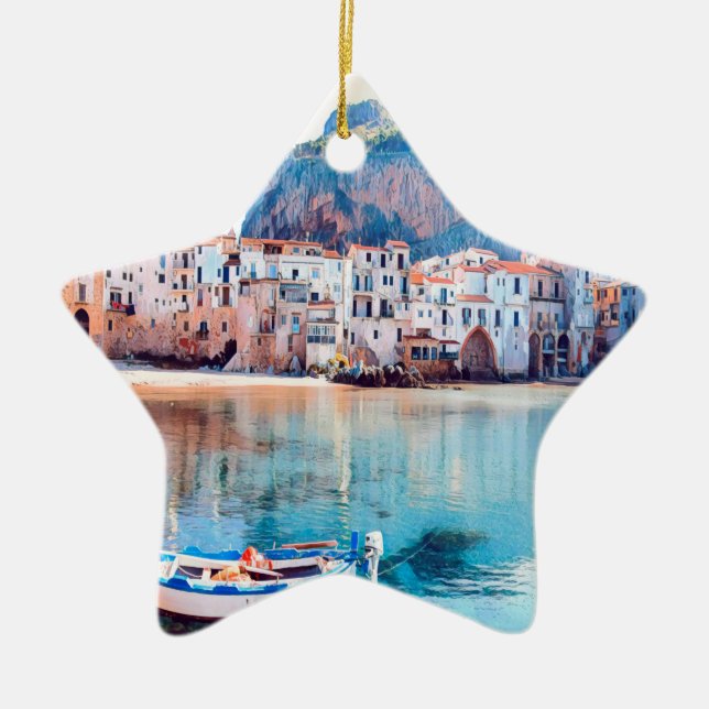 ldp CEFALÙ - Sicily - beach - panorama Ceramic Tree Decoration (Front)