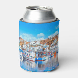 ldp MYKONOS - fishing boats - harbor - panorama Can Cooler
