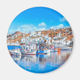 ldp MYKONOS - fishing boats - harbour - panorama Magnet