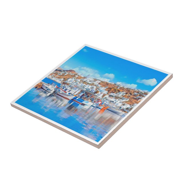 ldp MYKONOS - fishing boats - harbour - panorama Tile (Side)