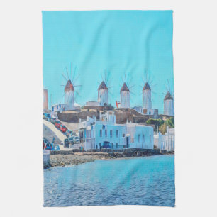 ldp MYKONOS - view from the sea of the windmills - Tea Towel