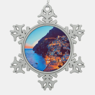 ldp POSITANO Amalfi Coast - sunset taken by Hotel Snowflake Pewter Christmas Ornament