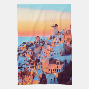 ldp SANTORINI - panorama - by nigth - Tea Towel