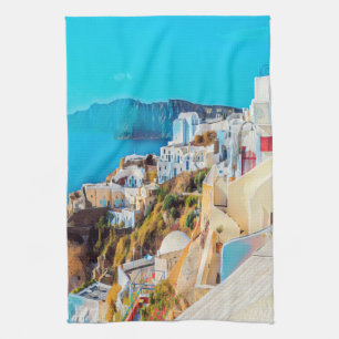 ldp SANTORINI - panorama - Tea Towel