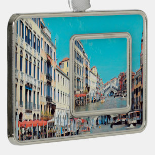 ldp VENICE - Grand Canal - Rialto beach - Silver Plated Framed Ornament