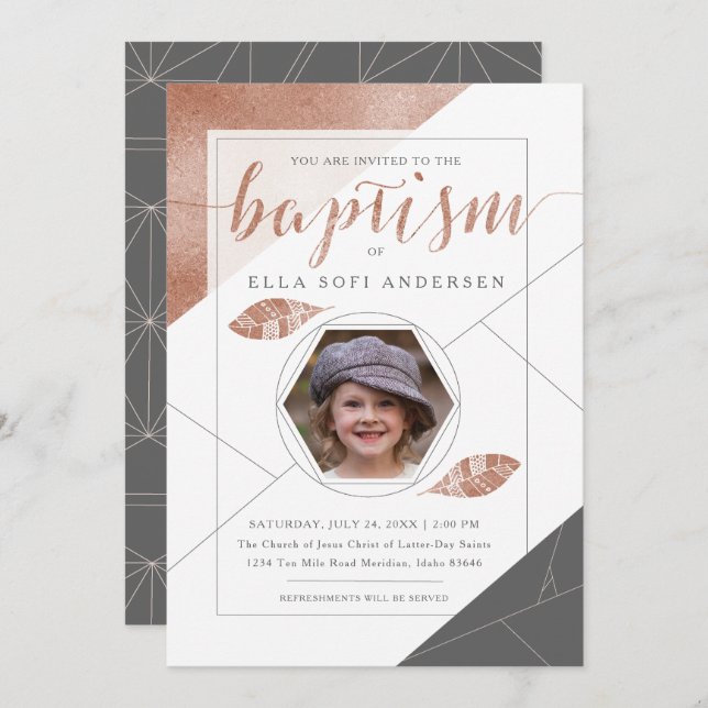 LDS BAPTISM INVITATION | Boho Feather Collection (Front/Back)