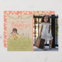 LDS BAPTISM PHOTO INVITATION | Vintage Floral Girl