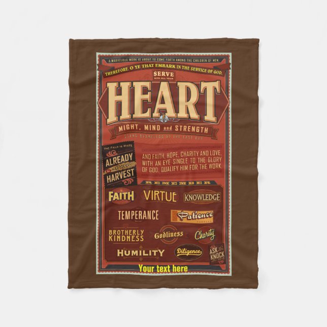 LDS Fleece blanket. D&C 4 "O Ye That Embark" Blanket (Front)