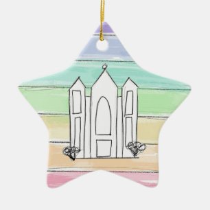 LDS Salt Lake City Temple rainbow sunset mormon  Ceramic Tree Decoration