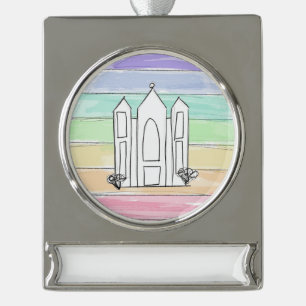 LDS Salt Lake City Temple rainbow sunset mormon  Silver Plated Banner Ornament