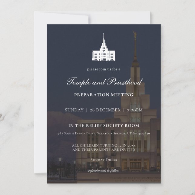 LDS Saratoga Springs Temple Priesthood Preparation Invitation (Front)