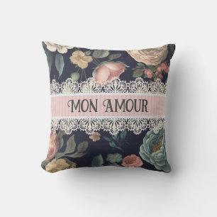 Le Boudoir Noir Vintage Lace and Fabric Cushion