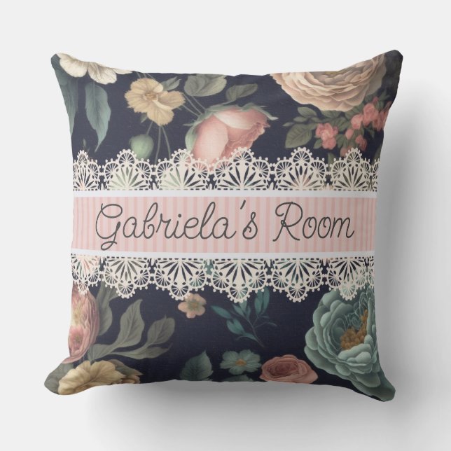 Le Boudoir Noir Vintage Lace and Fabric  Cushion (Front)