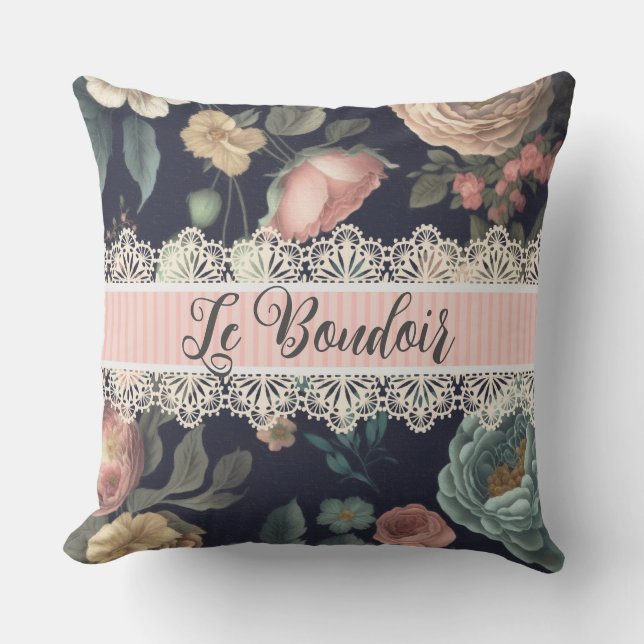 Le Boudoir Vintage Lace and Fabric  Cushion (Front)