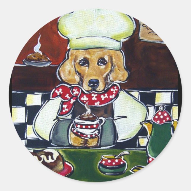 Le Cafe Golden Retriever Classic Round Sticker (Front)