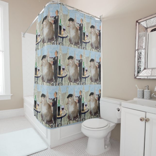 Le Cat du Cafe Shower Curtain (In Situ)