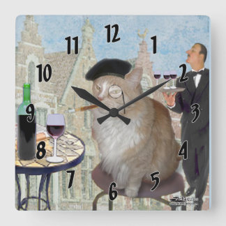 Le Cat du Cafe Square Wall Clock