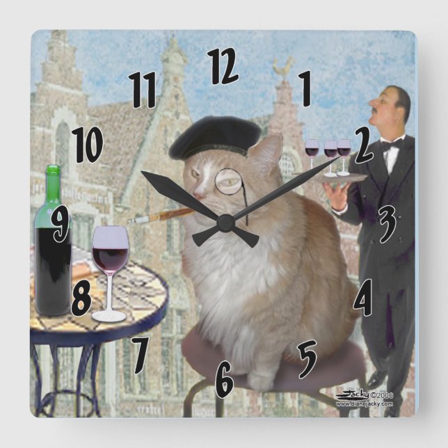 Le Cat du Cafe Square Wall Clock (Front)