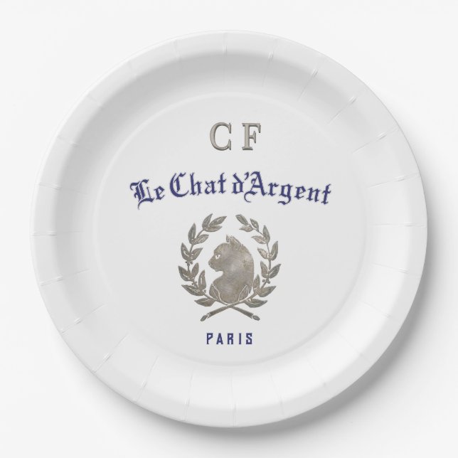 Le Chat d'Argent Parisian Bistrot Monogram  Paper Plate (Front)