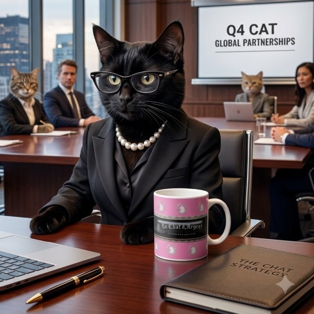 Le Chat d'Argent Power Cat Mug | Chic Parisian Bos (They are hanging on my every word, time to start blinking.)