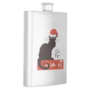 Le Chat Noel Christmas Parody Distressed Cut Out Hip Flask