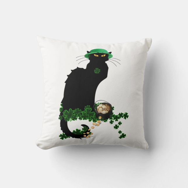 Le Chat Noir Clover St. Patrick's Day Cushion (Front)