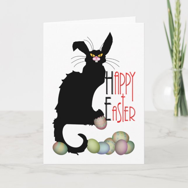Le Chat Noir Easter Bunny Ears Holiday Card (Front)