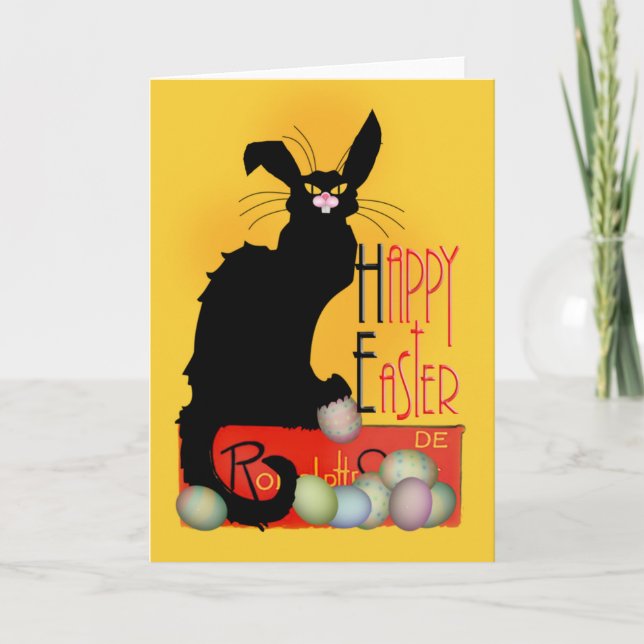 Le Chat Noir Easter Bunny Ears Holiday Card (Front)