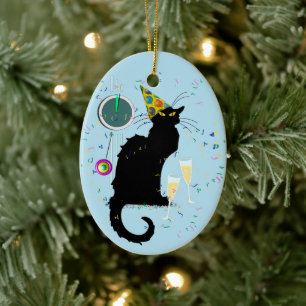 Le Chat Noir Happy New Year Party Ceramic Tree Decoration