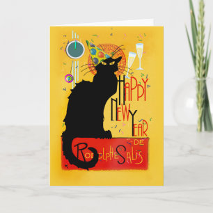 Le Chat Noir Happy New Year Party Holiday Card