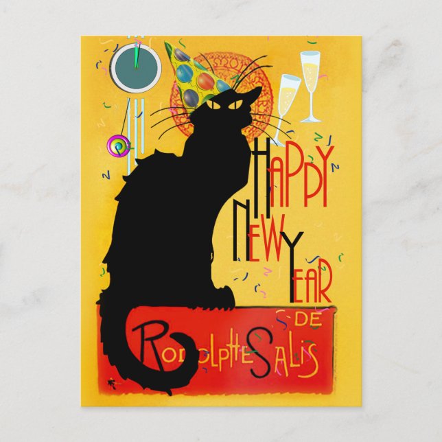 Le Chat Noir Happy New Year Party Holiday Postcard (Front)