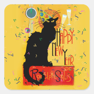 Le Chat Noir Happy New Year Party Square Sticker