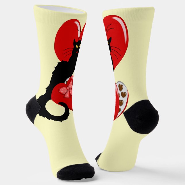 Le Chat Noir Heart Candy Valentine's Day  Socks (Angled)