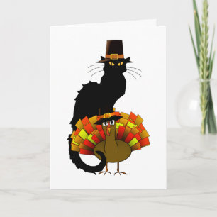 Le Chat Noir Pilgrim Thanksgiving  Holiday Card